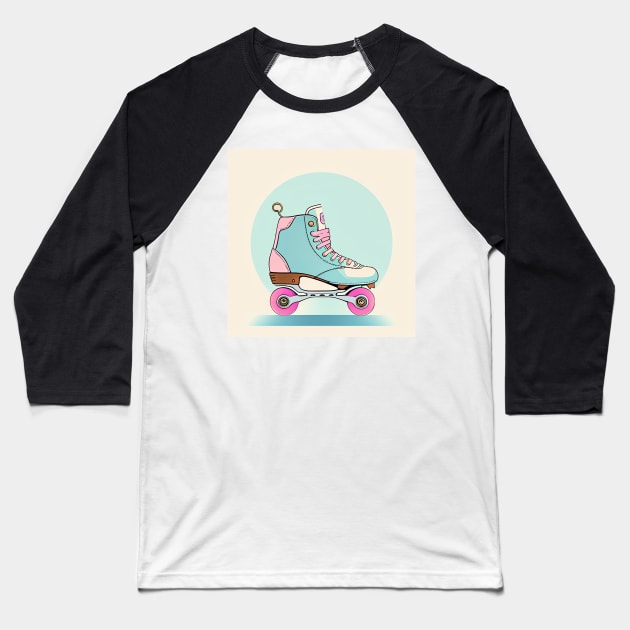 Pastel Blue Vintage Roller Skates Pop Art Baseball T-Shirt by thejoyker1986